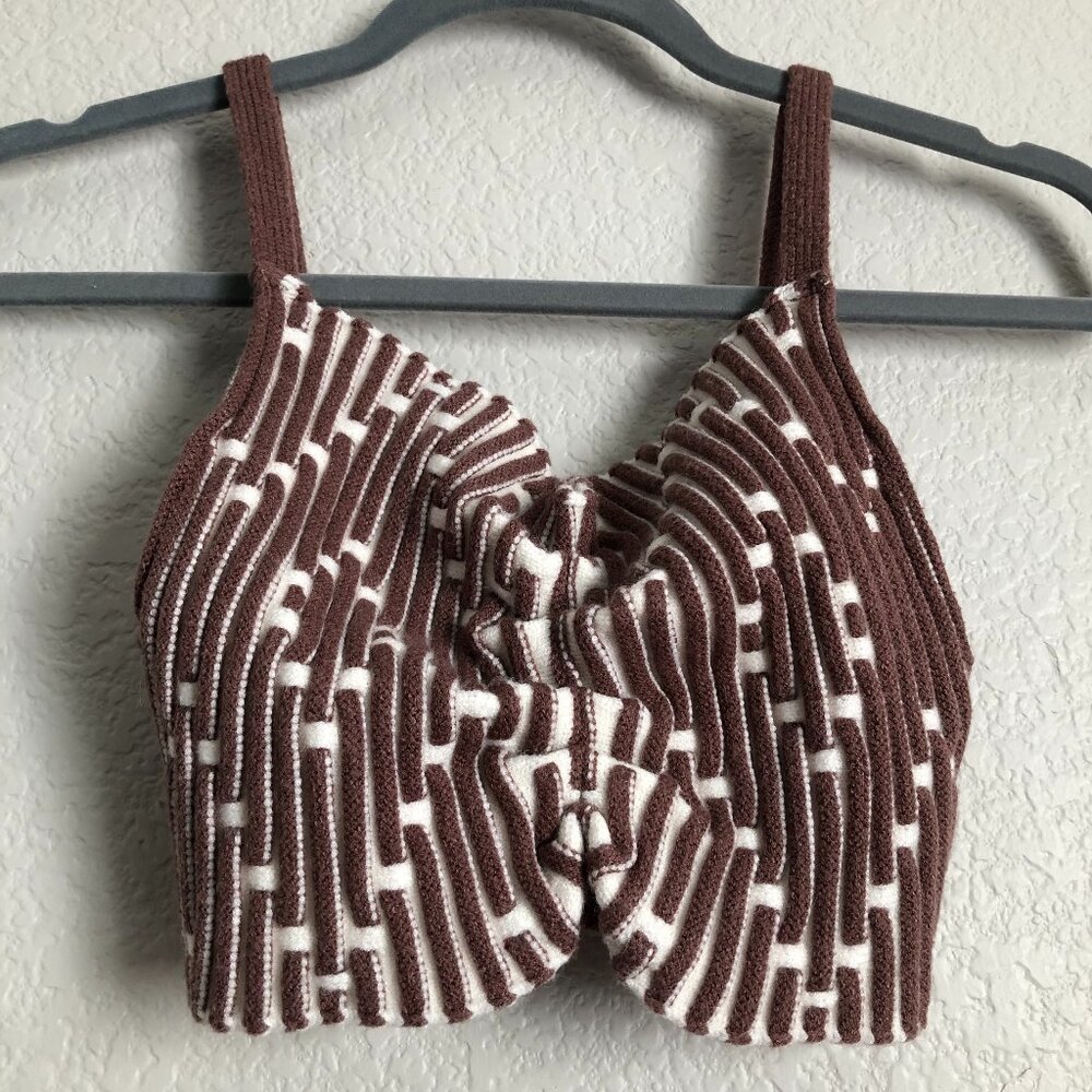 Brown and White Cropped Stretchy Tank Top Women's M/L Retro Grunge Girlhood EUC!